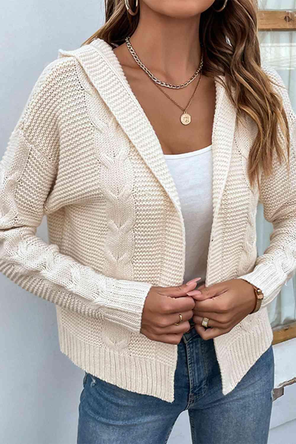 Work Comfort Cable Knit Hooded Cardigan-MXSTUDIO.COM