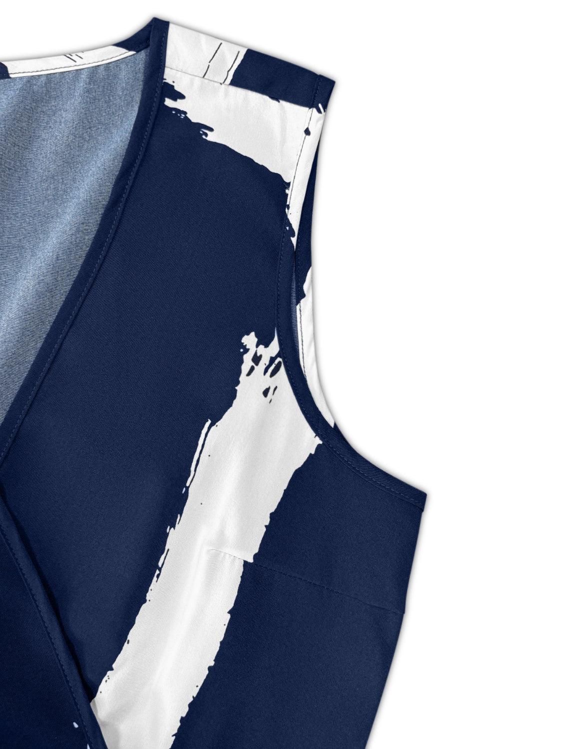 a blue and white vest with a white stripe on it