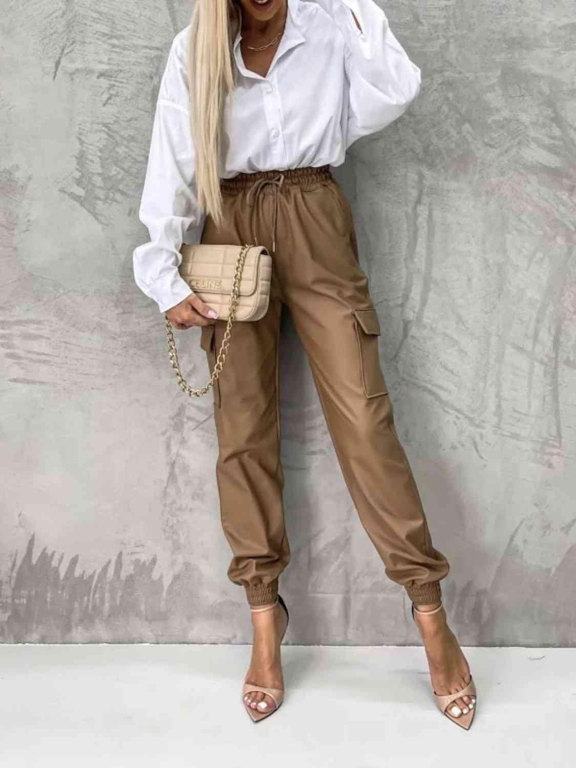 Work In Style Tied High Waist Jogger Cargo Pants - MXSTUDIO.COM