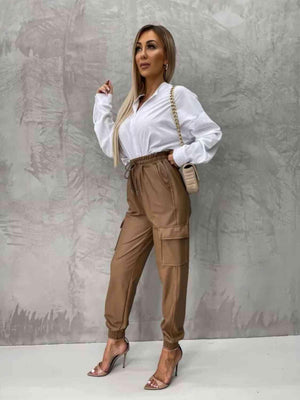 Work In Style Tied High Waist Jogger Cargo Pants - MXSTUDIO.COM