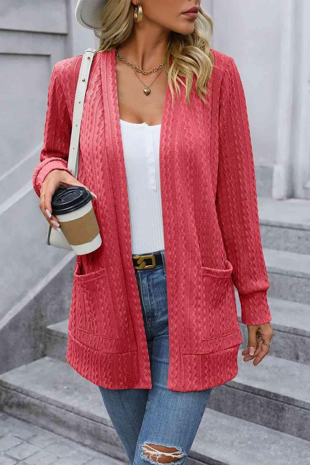 Work To Leisure Open Front Cardigan With Pockets-MXSTUDIO.COM