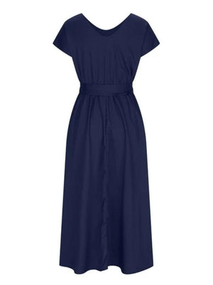 a women's dress in a dark blue color