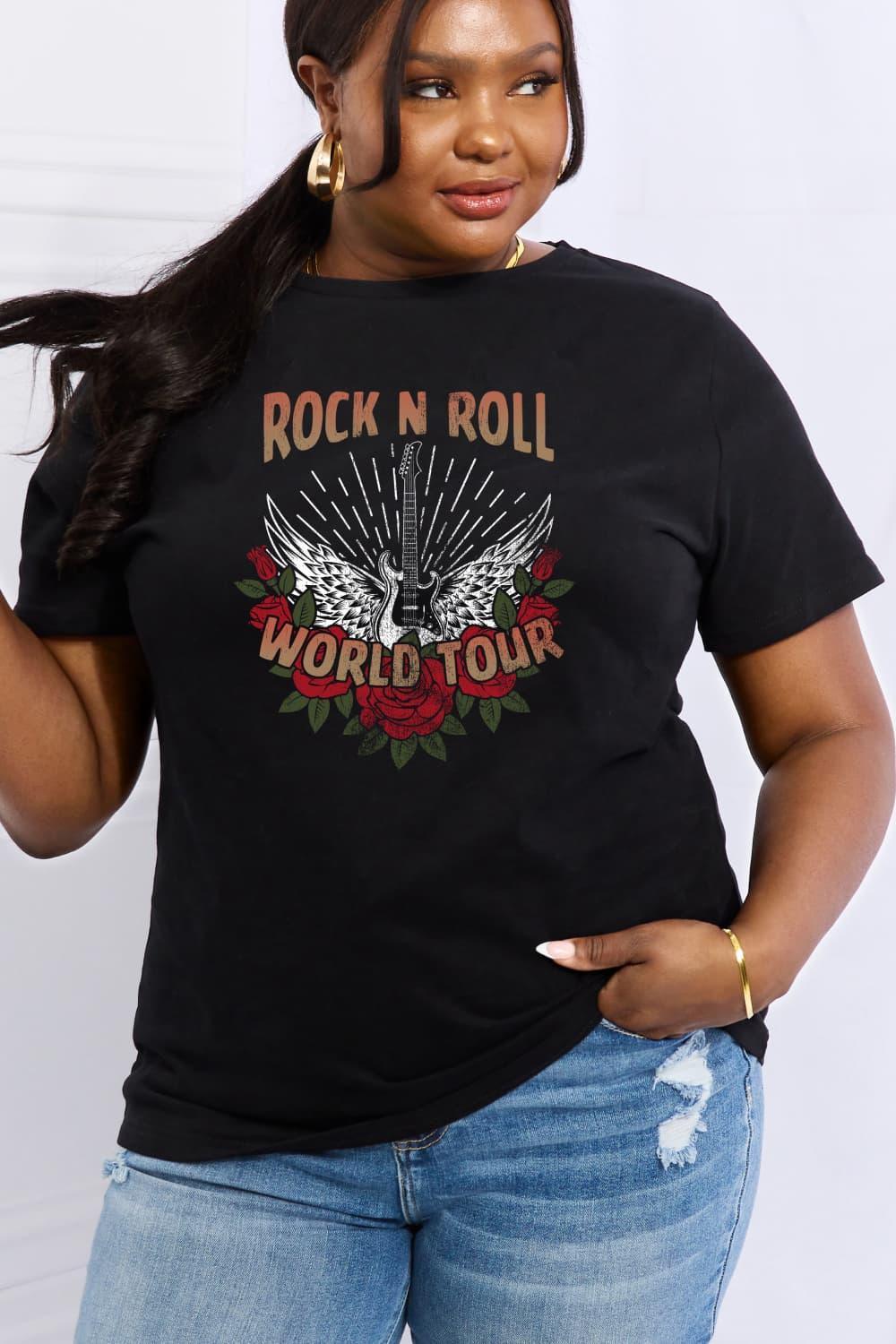 World Tour Graphic Plus Size Rock N Roll T Shirt - MXSTUDIO.COM