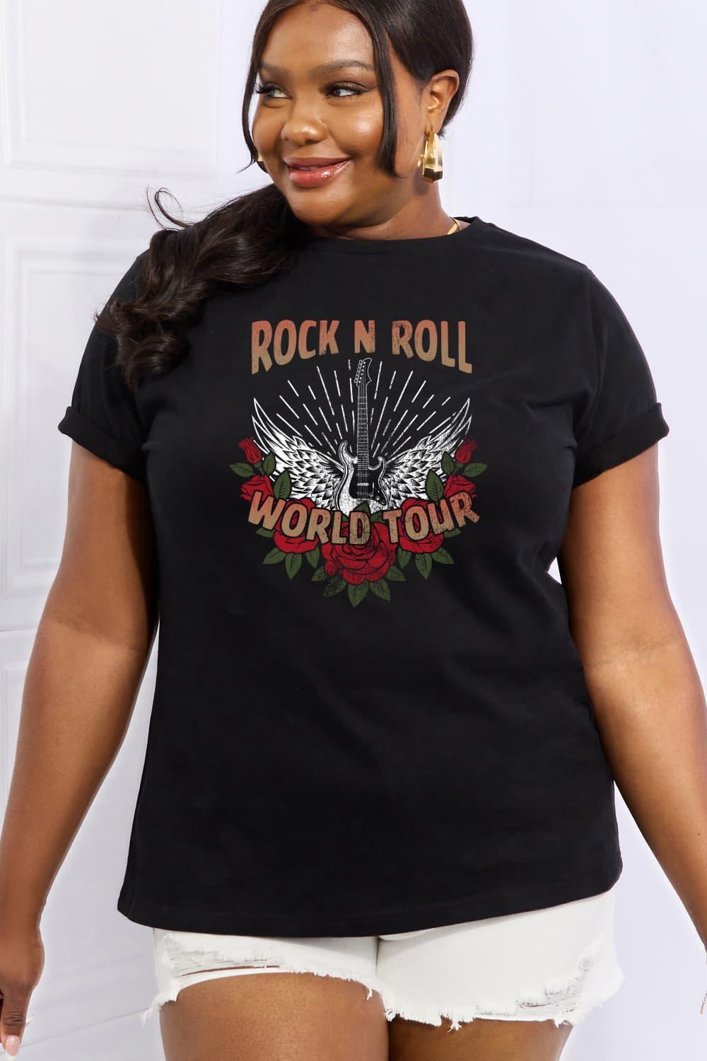 World Tour Graphic Plus Size Rock N Roll T Shirt - MXSTUDIO.COM