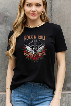 World Tour Graphic Plus Size Rock N Roll T Shirt - MXSTUDIO.COM