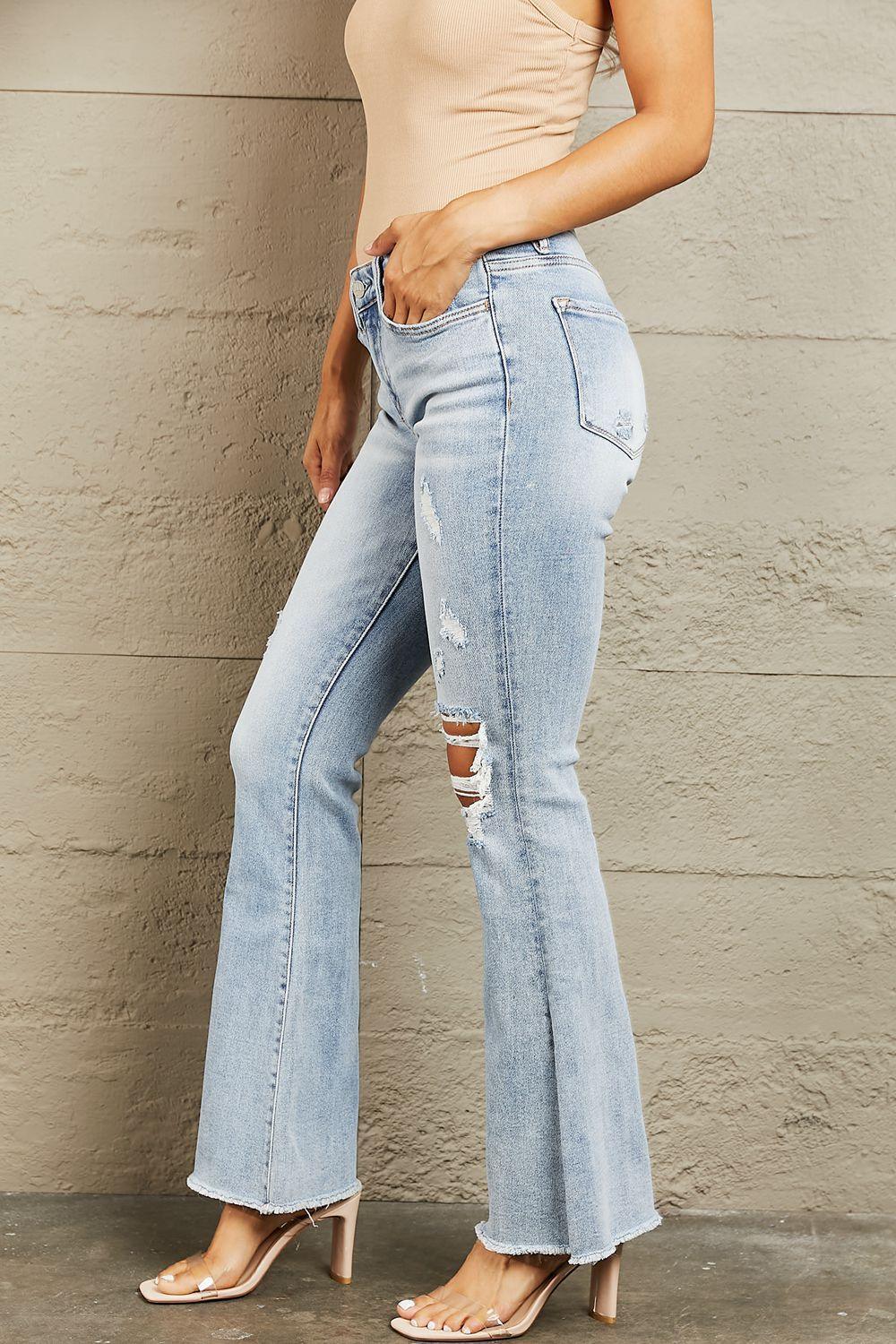 Worn-In Appeal Mid Rise Distressed Flare Jeans - MXSTUDIO.COM