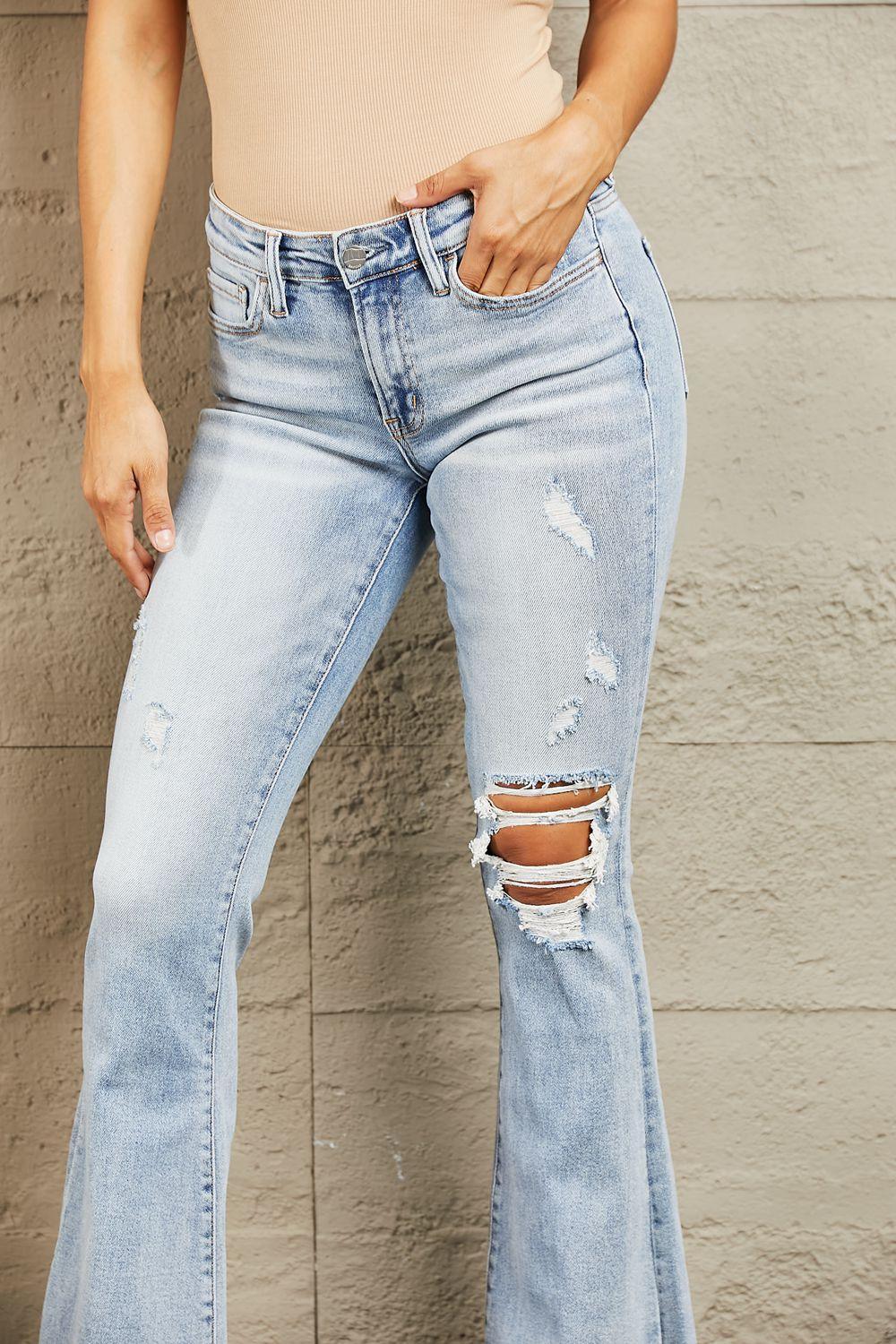 Worn-In Appeal Mid Rise Distressed Flare Jeans - MXSTUDIO.COM