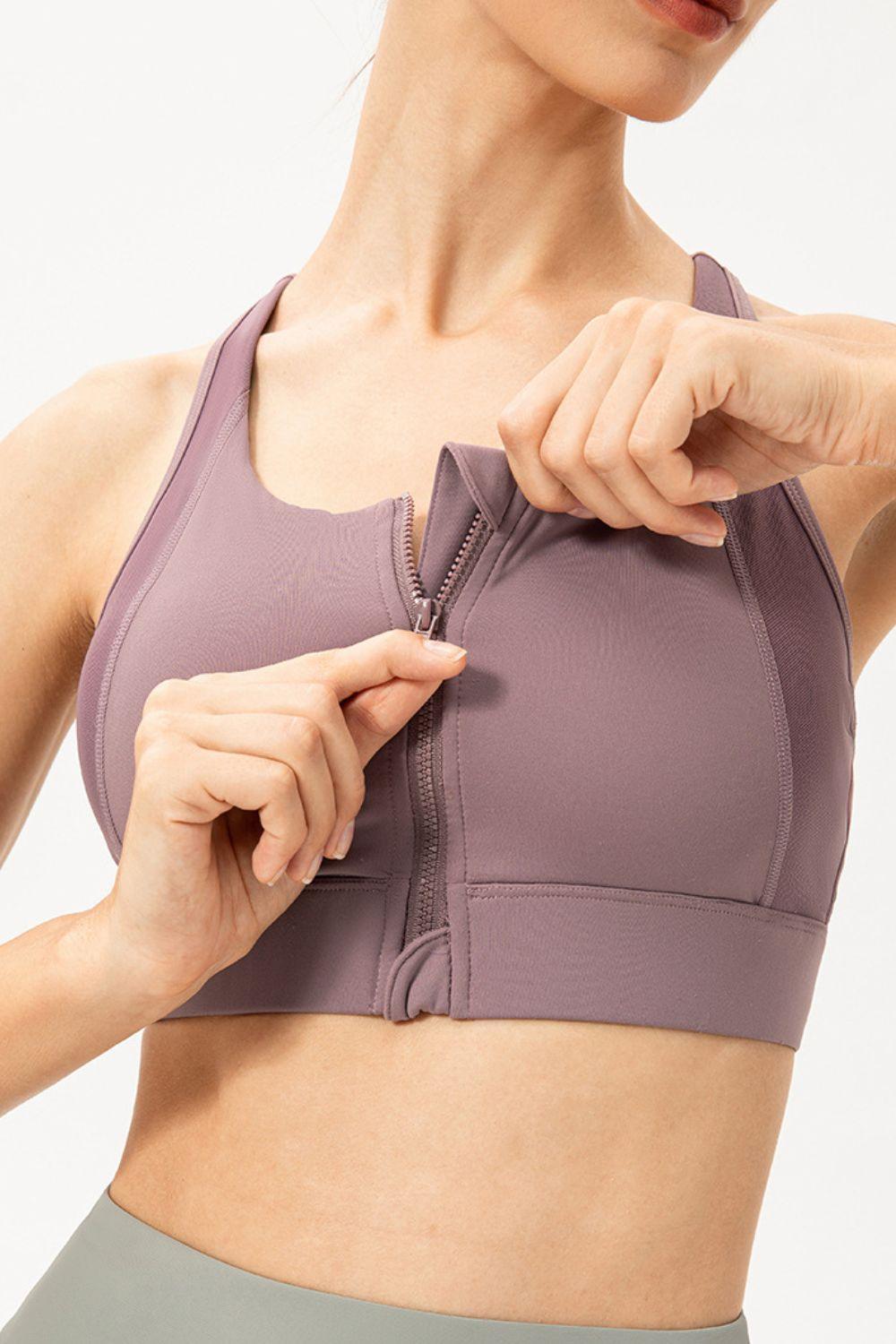 Yoga Icon Racerback Zip Up Sports Bra - MXSTUDIO.COM