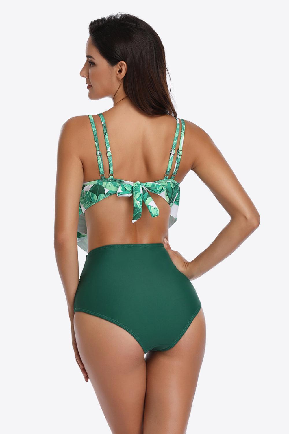 You Are Awesome Two-Tone Ruffled High Waisted Tankini Set - MXSTUDIO.COM