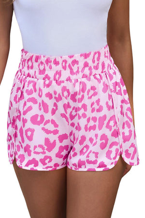 Young And Free Elastic Waist Pink Leopard Shorts - MXSTUDIO.COM