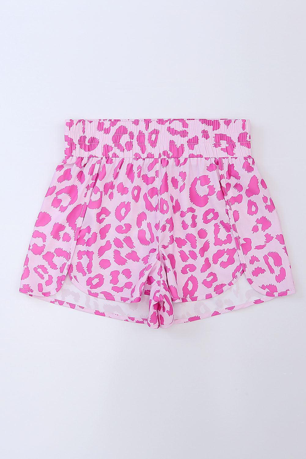 Young And Free Elastic Waist Pink Leopard Shorts - MXSTUDIO.COM