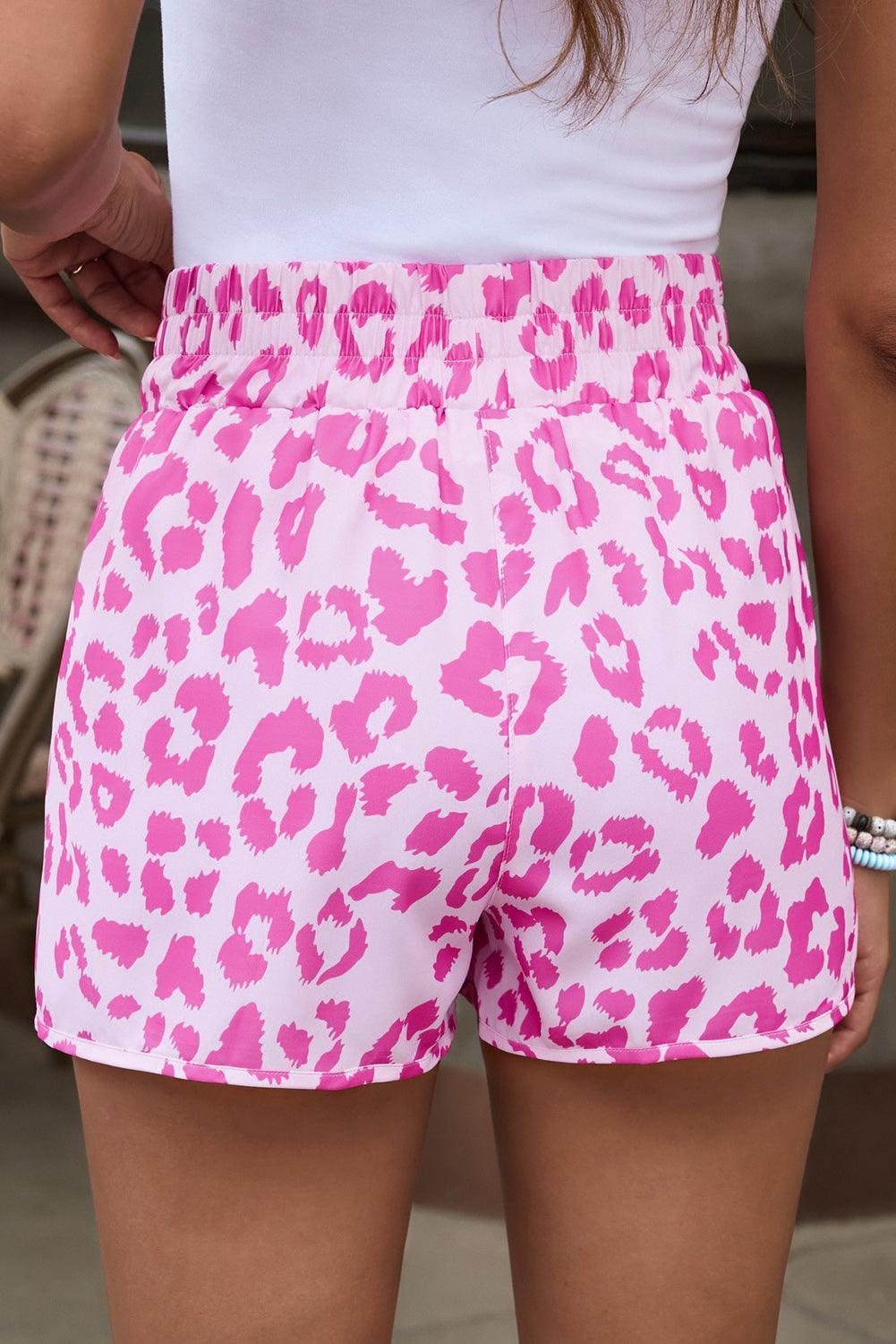 Young And Free Elastic Waist Pink Leopard Shorts - MXSTUDIO.COM