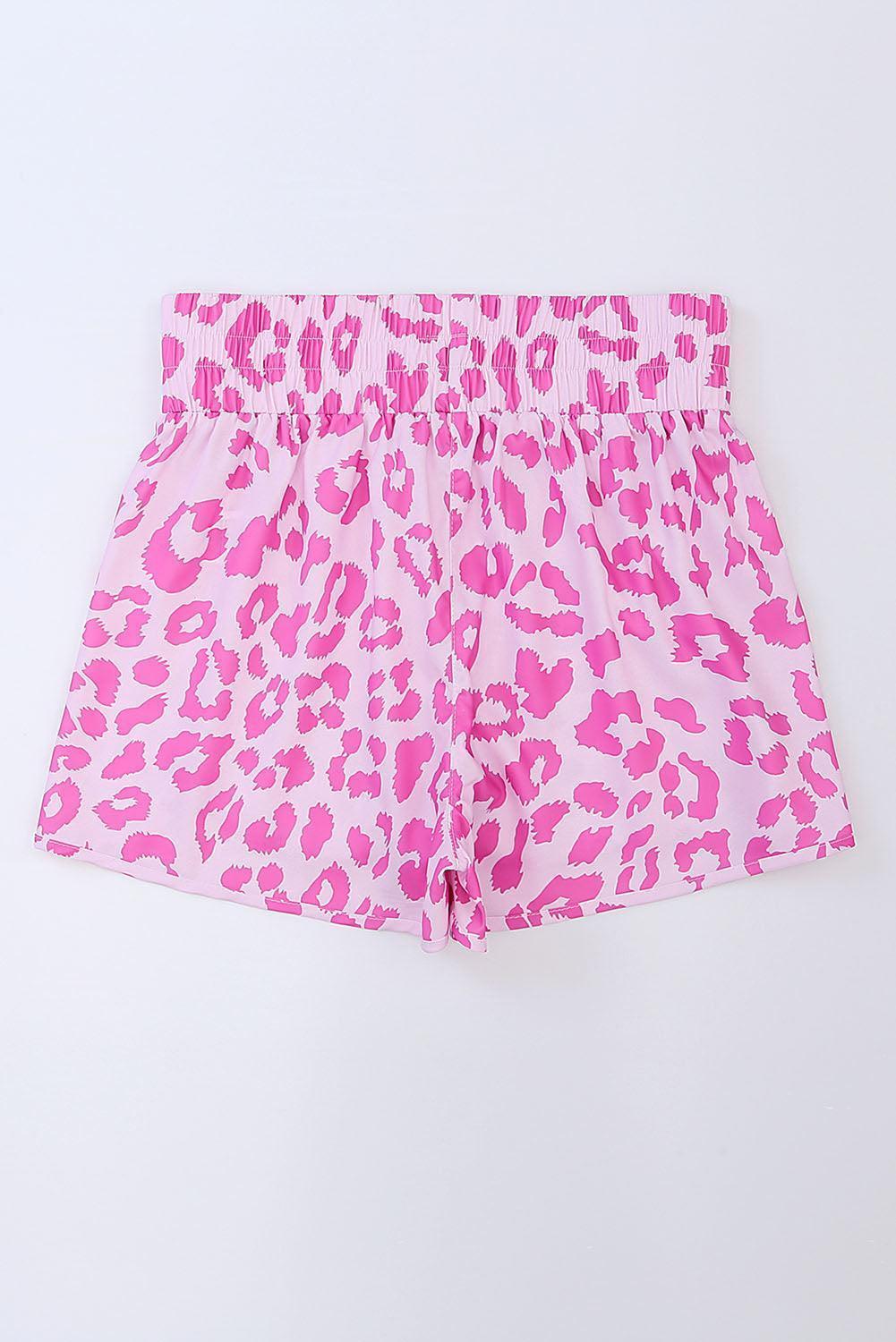 Young And Free Elastic Waist Pink Leopard Shorts - MXSTUDIO.COM