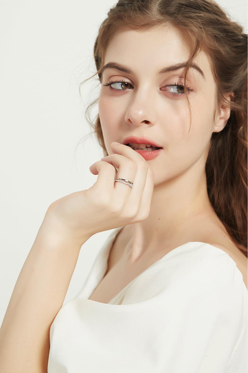Your Happiness Sterling Silver Double-Layered Zircon Ring - MXSTUDIO.COM