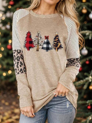 Yule-Tree Graphic Tan Christmas Sweatshirt-MXSTUDIO.COM