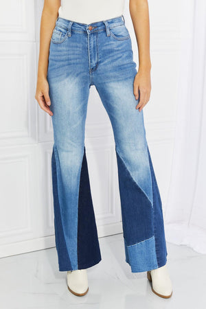 Zero Cool Two-Tone Flare High-Waist Jeans - MXSTUDIO.COM