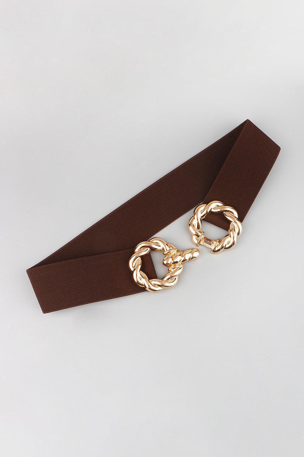 Zinc Alloy Double Buckle Waist Elastic Belt - MXSTUDIO.COM