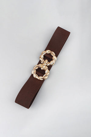 Zinc Alloy Double Buckle Waist Elastic Belt - MXSTUDIO.COM