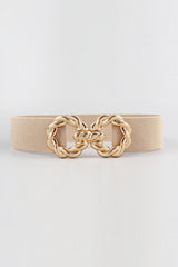 Zinc Alloy Double Buckle Waist Elastic Belt - MXSTUDIO.COM