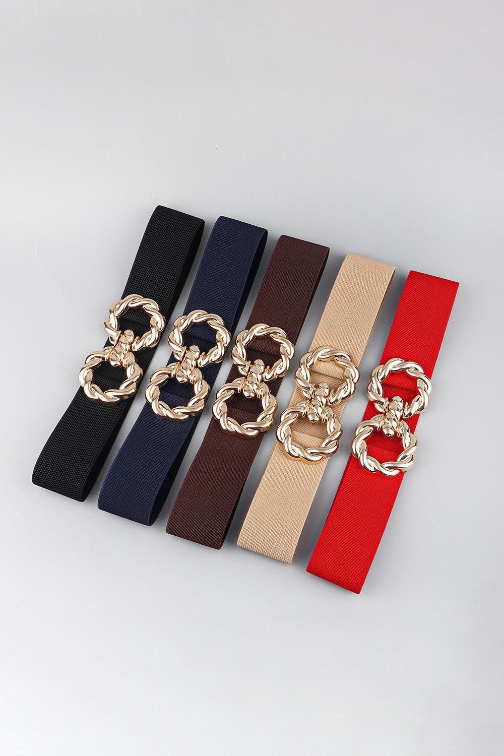 Zinc Alloy Double Buckle Waist Elastic Belt - MXSTUDIO.COM