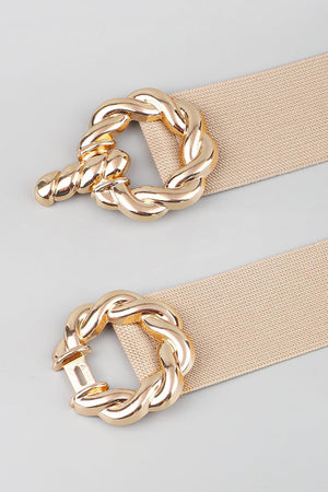 Zinc Alloy Double Buckle Waist Elastic Belt - MXSTUDIO.COM