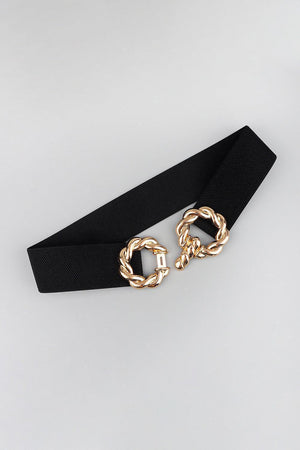 Zinc Alloy Double Buckle Waist Elastic Belt - MXSTUDIO.COM