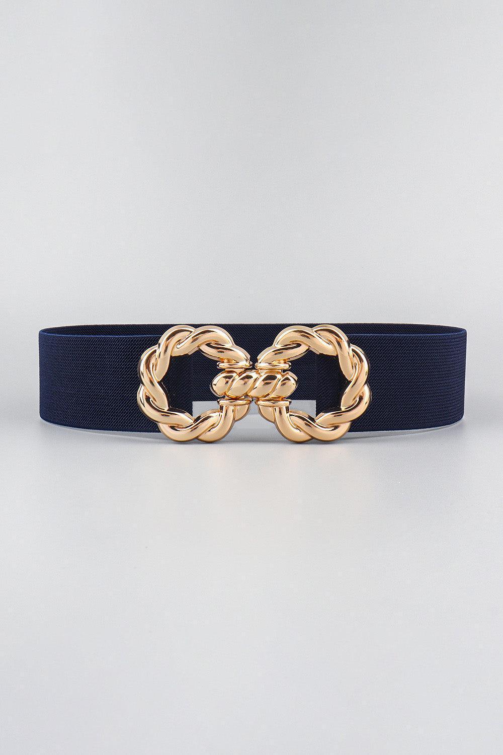 Zinc Alloy Double Buckle Waist Elastic Belt - MXSTUDIO.COM