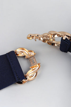 Zinc Alloy Double Buckle Waist Elastic Belt - MXSTUDIO.COM