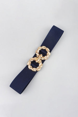 Zinc Alloy Double Buckle Waist Elastic Belt - MXSTUDIO.COM