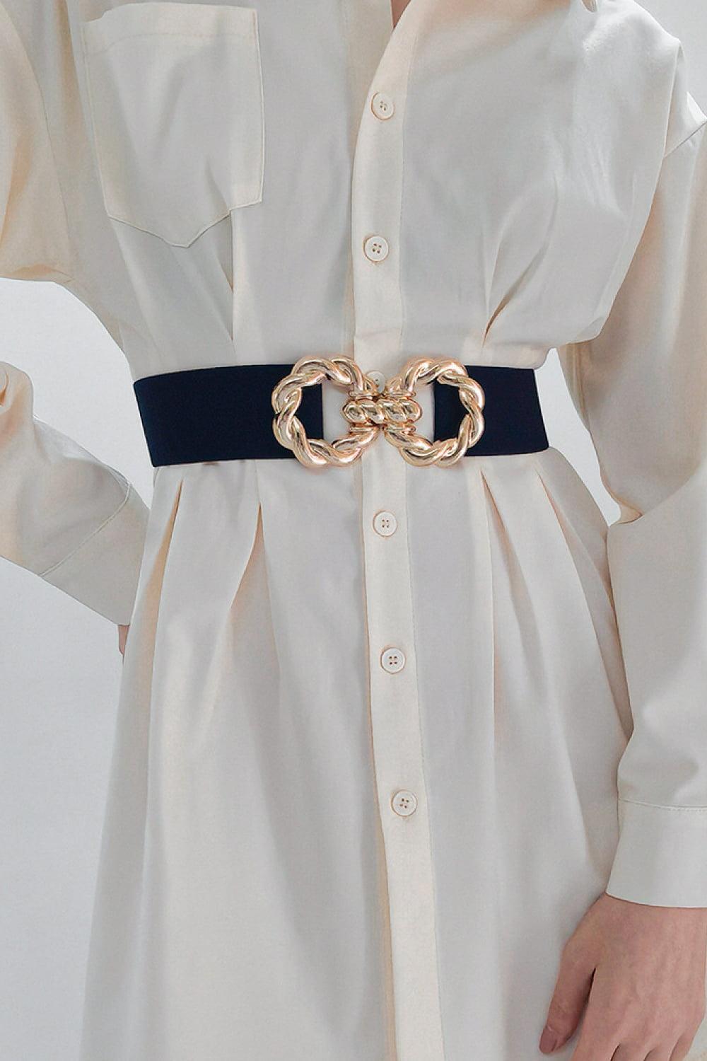 Zinc Alloy Double Buckle Waist Elastic Belt - MXSTUDIO.COM