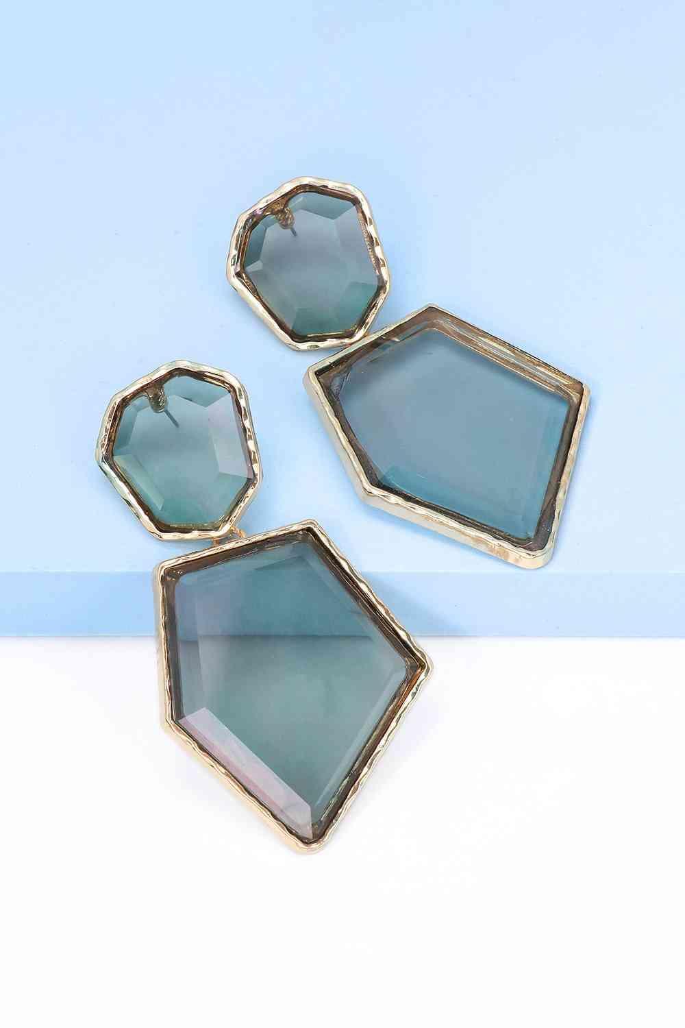 Zinc Alloy Frame Resin Geometric Dangle Earrings-MXSTUDIO.COM