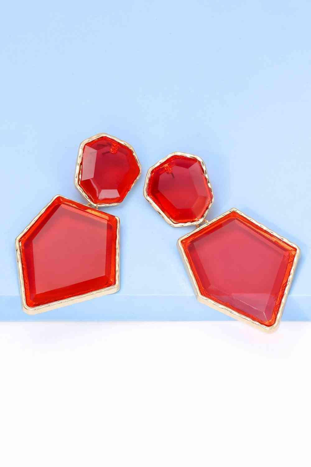 Zinc Alloy Frame Resin Geometric Dangle Earrings-MXSTUDIO.COM