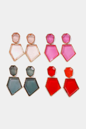 Zinc Alloy Frame Resin Geometric Dangle Earrings-MXSTUDIO.COM