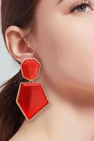 Zinc Alloy Frame Resin Geometric Dangle Earrings-MXSTUDIO.COM