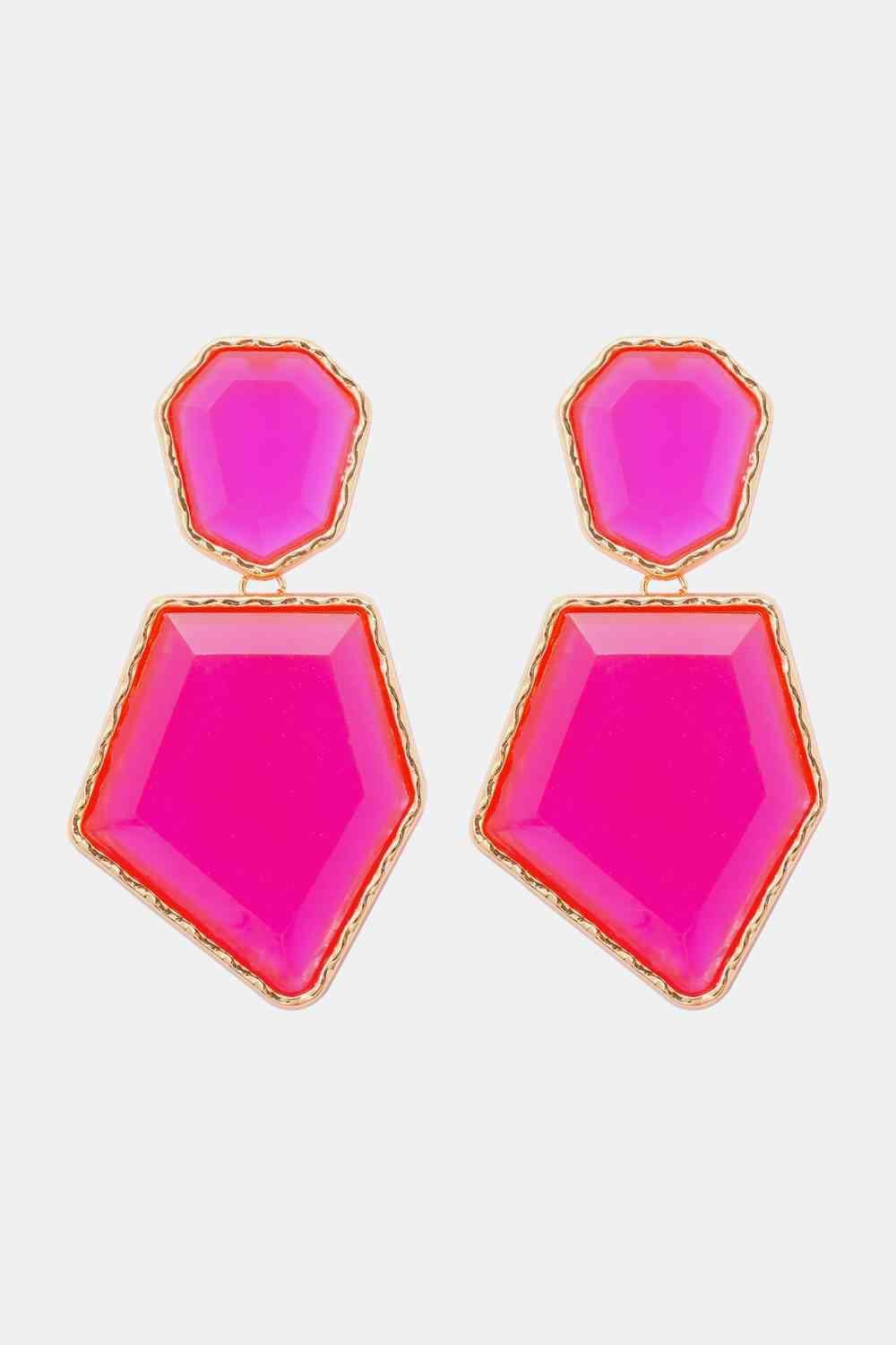 Zinc Alloy Frame Resin Geometric Dangle Earrings-MXSTUDIO.COM