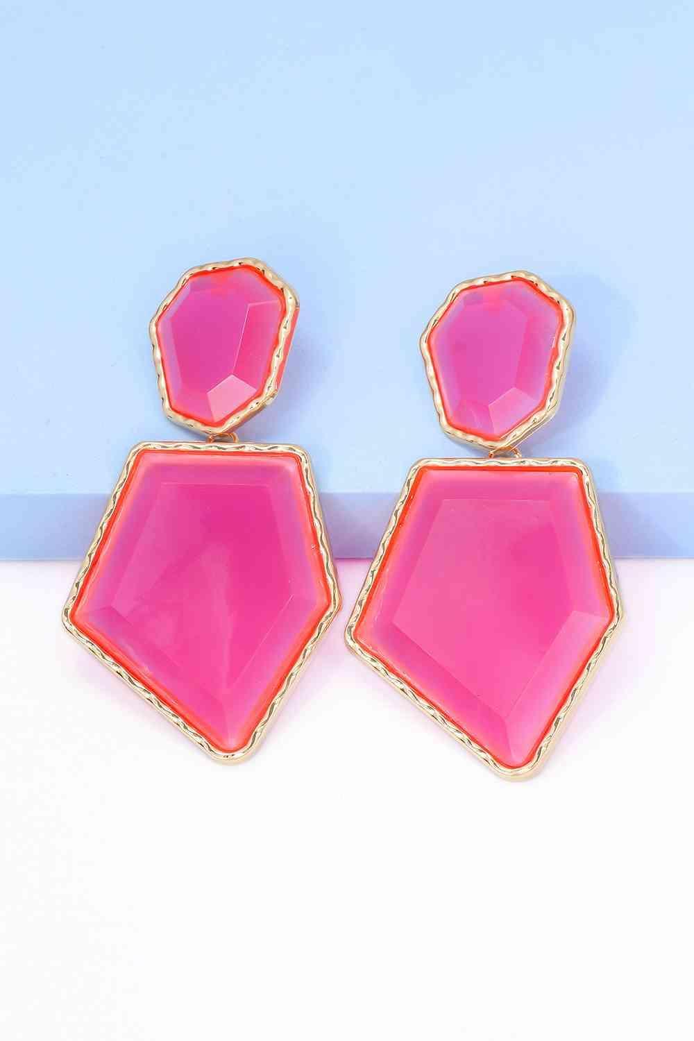 Zinc Alloy Frame Resin Geometric Dangle Earrings-MXSTUDIO.COM