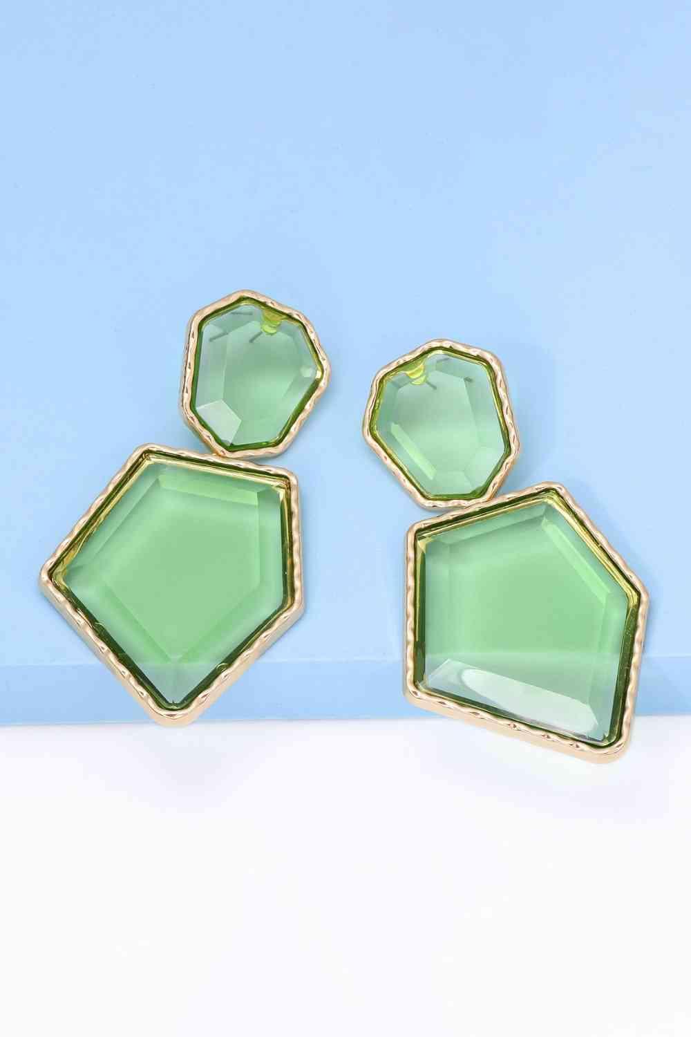 Zinc Alloy Frame Resin Geometric Dangle Earrings-MXSTUDIO.COM