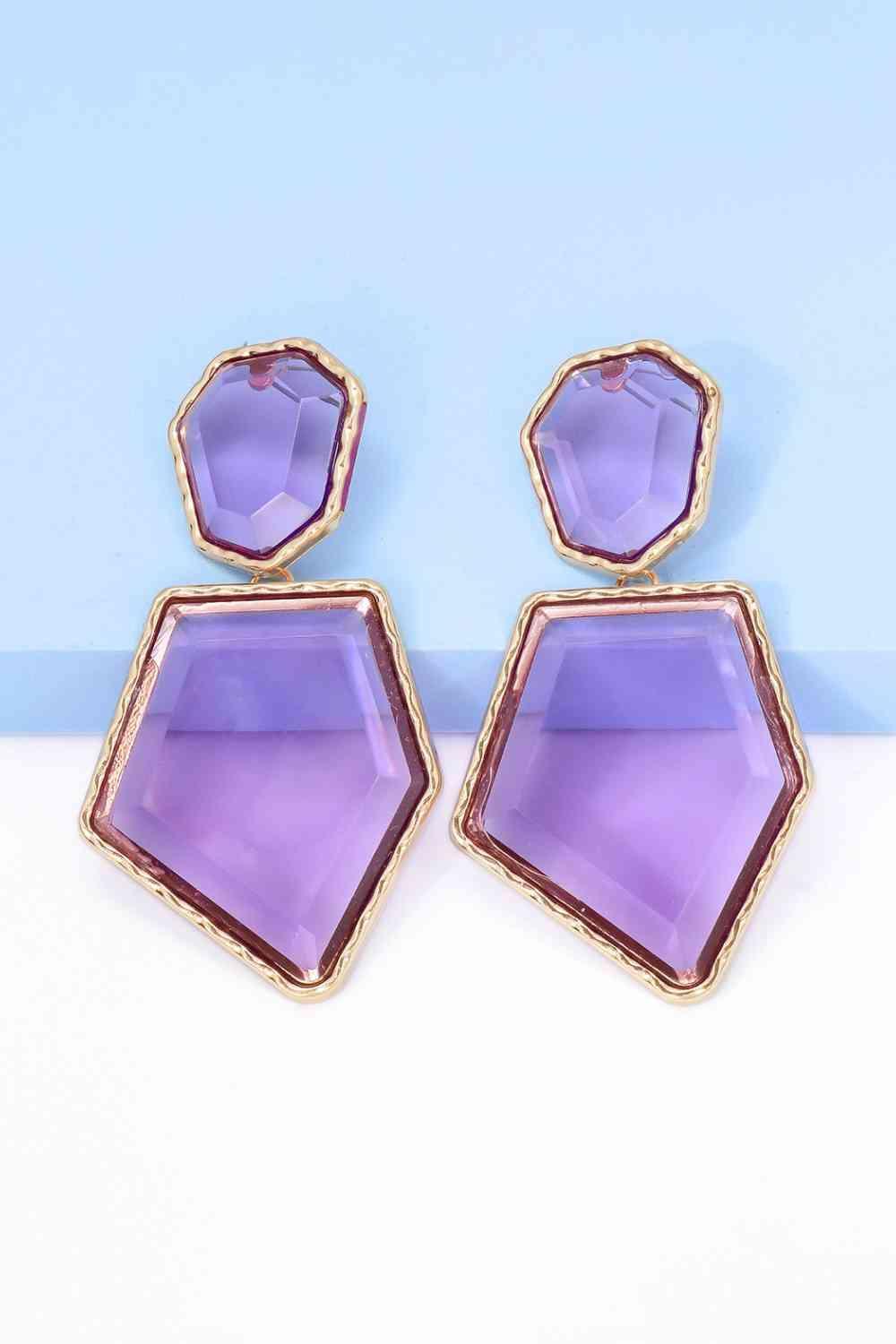 Zinc Alloy Frame Resin Geometric Dangle Earrings-MXSTUDIO.COM