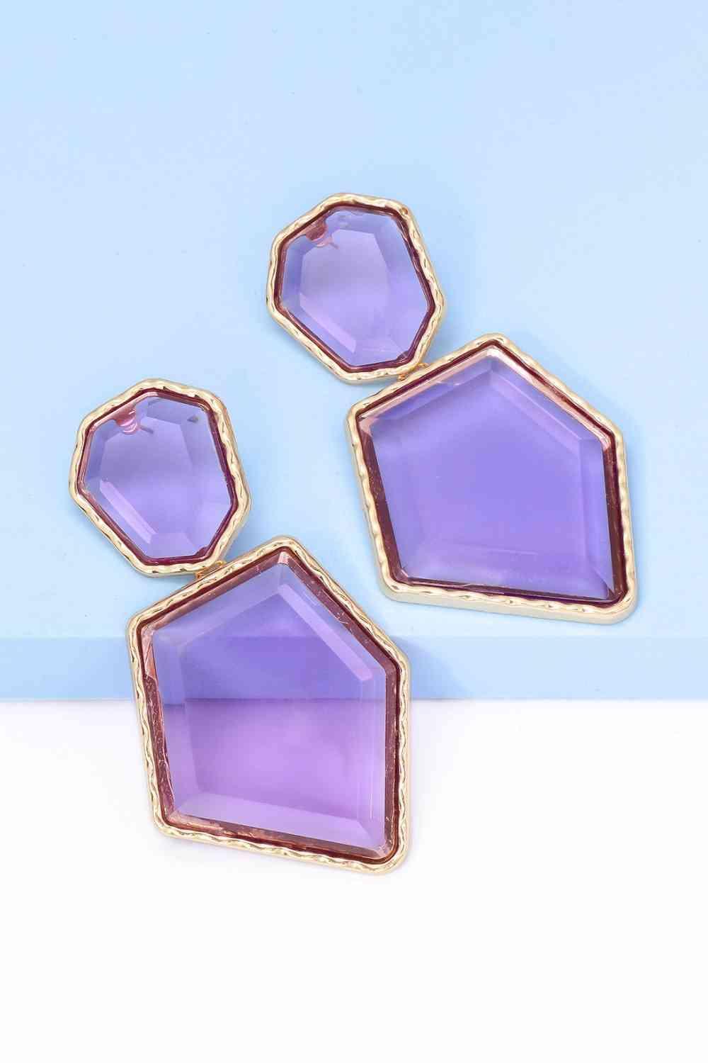 Zinc Alloy Frame Resin Geometric Dangle Earrings-MXSTUDIO.COM