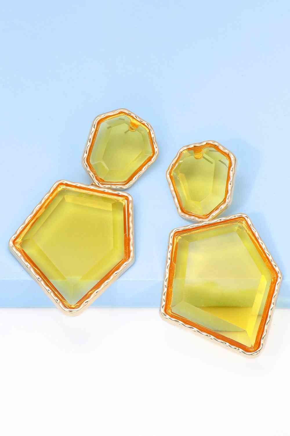 Zinc Alloy Frame Resin Geometric Dangle Earrings-MXSTUDIO.COM