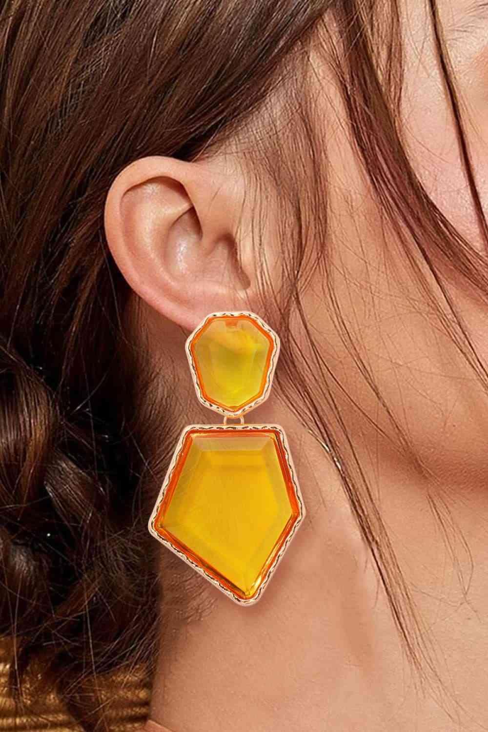 Zinc Alloy Frame Resin Geometric Dangle Earrings-MXSTUDIO.COM