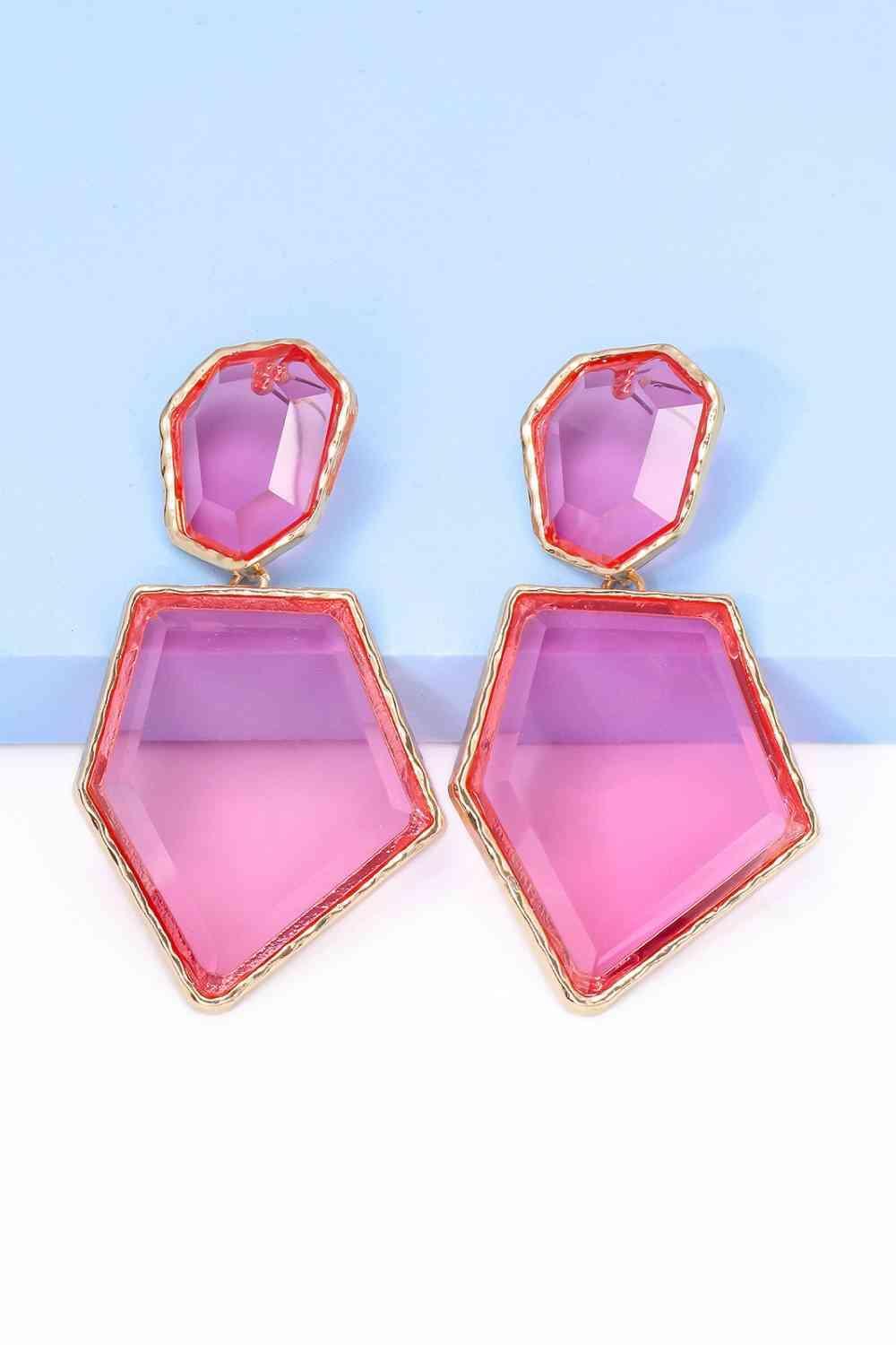 Zinc Alloy Frame Resin Geometric Dangle Earrings-MXSTUDIO.COM