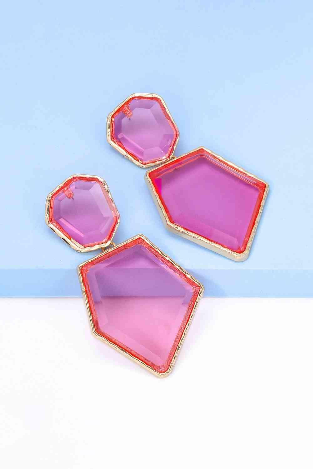 Zinc Alloy Frame Resin Geometric Dangle Earrings-MXSTUDIO.COM