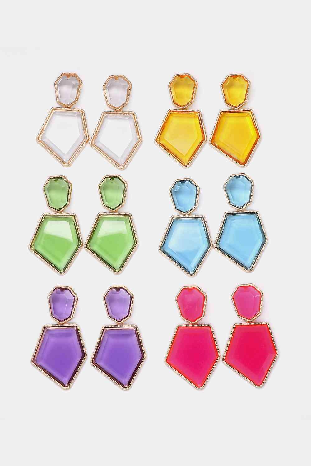 Zinc Alloy Frame Resin Geometric Dangle Earrings-MXSTUDIO.COM