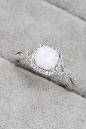 Zircon Accent Contrast Crisscross Band Opal Ring - MXSTUDIO.COM