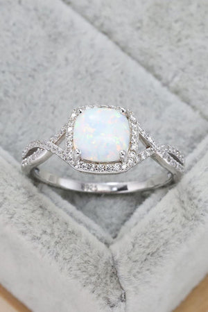 Zircon Accent Contrast Crisscross Band Opal Ring - MXSTUDIO.COM