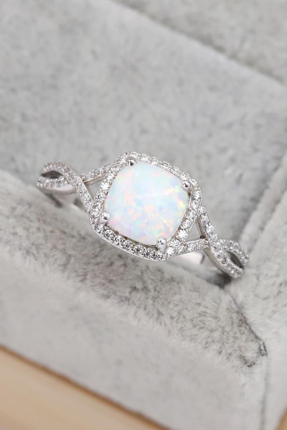 Zircon Accent Contrast Crisscross Band Opal Ring - MXSTUDIO.COM