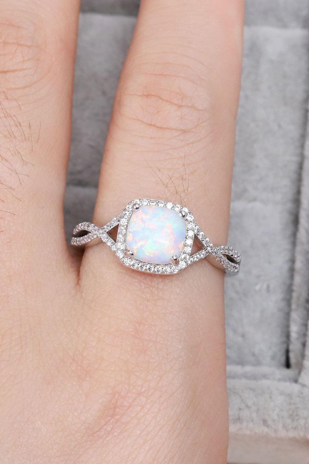 Zircon Accent Contrast Crisscross Band Opal Ring - MXSTUDIO.COM