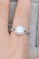 Zircon Accent Contrast Crisscross Band Opal Ring - MXSTUDIO.COM