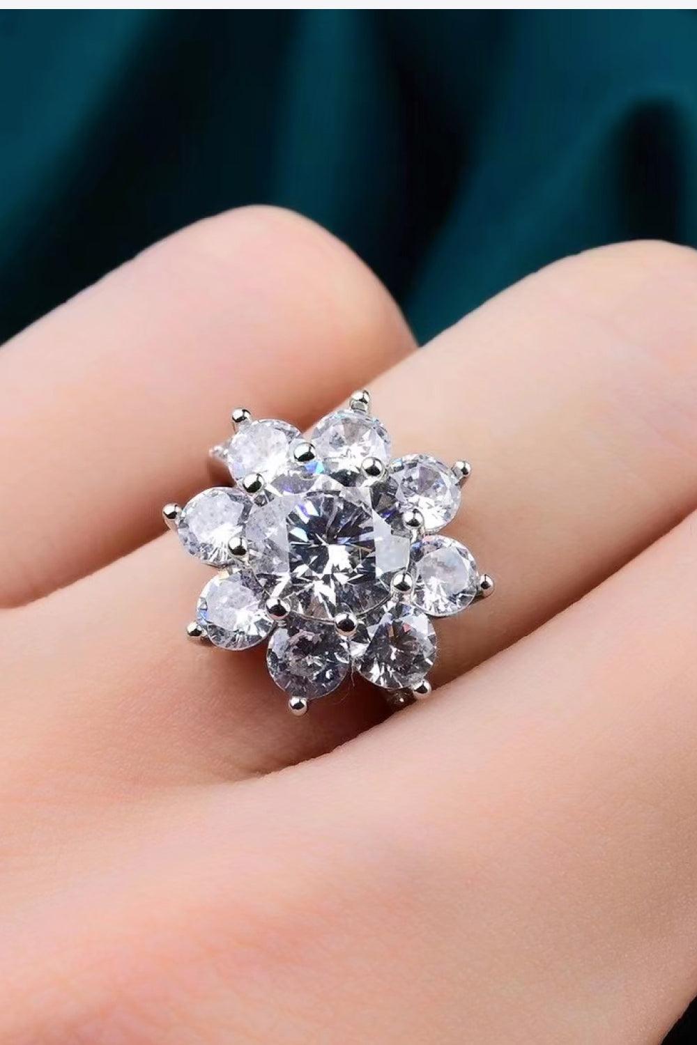 Zircon Accent Flower Shape 1 Carat Moissanite Ring - MXSTUDIO.COM